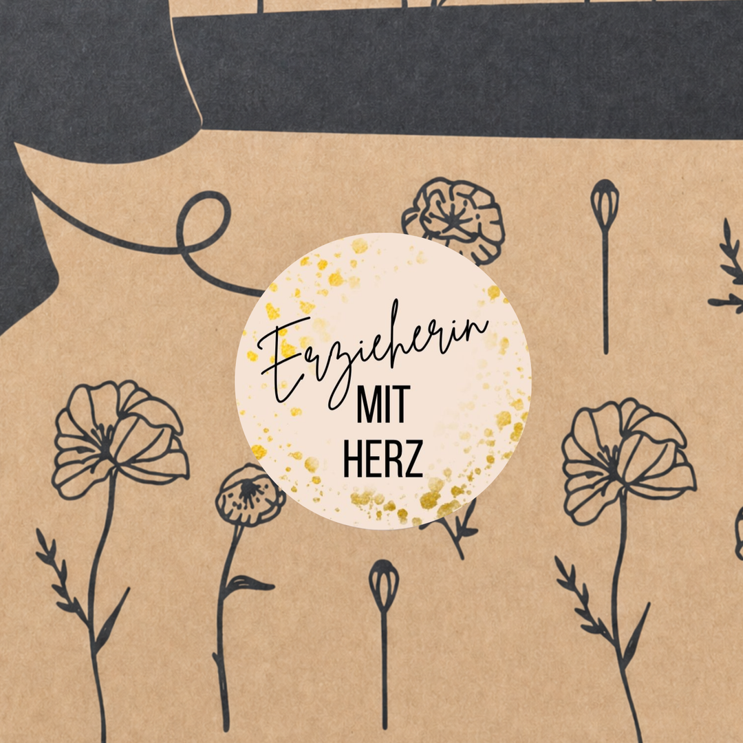 Bio Tee-Geschenkset "Erzieherin mit Herz" – 4 Teesorten & Glas-Teesieb