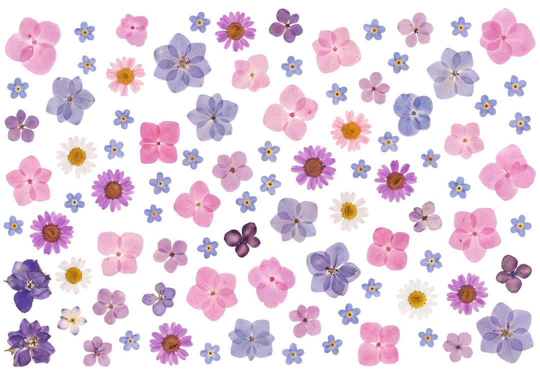 A4 Rub-on Folie "gepresste Blüten" – selbstklebende Transfers für Tassen, Flaschen & Deko