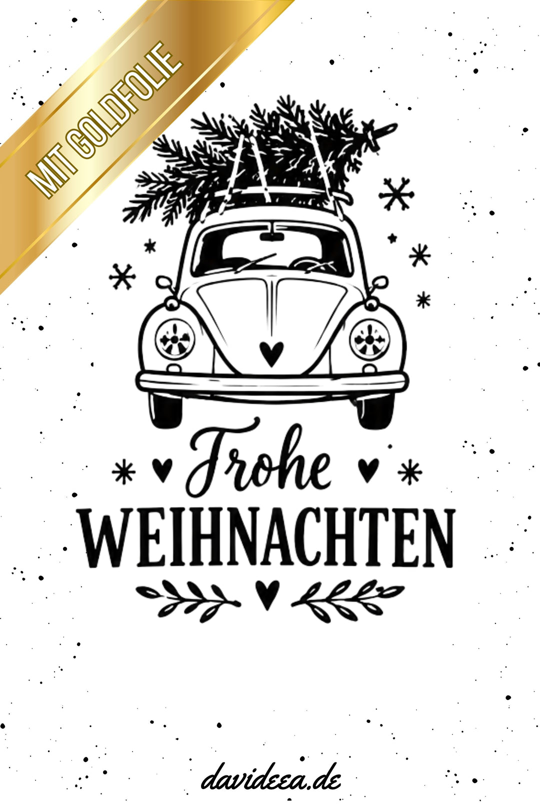 Frohe Weihnachten (Auto mit Baum) (Gold) (5er Set)