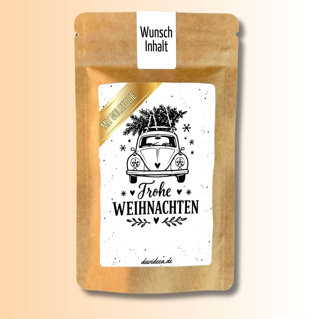 Frohe Weihnachten (Auto mit Baum) (Gold Etikett)