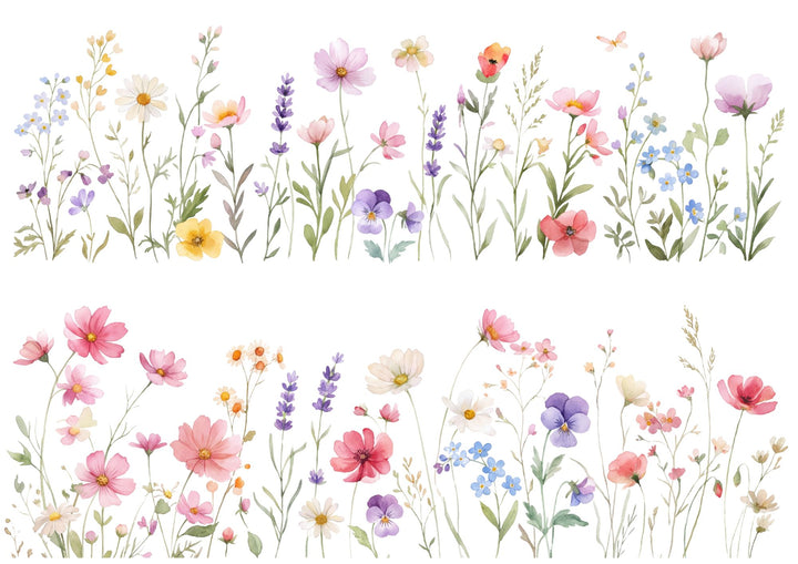 A4 Rub-on Folie "Wildblumenwiese" – selbstklebende Transfers für Tassen, Flaschen & Deko