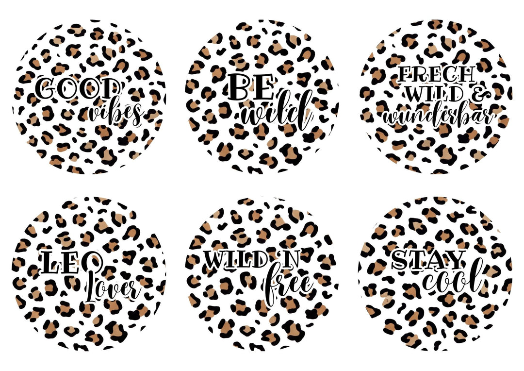 A4 Rub-on Folie "Leo Print rund 8cm" – selbstklebende Transfers für Tassen, Flaschen & Deko