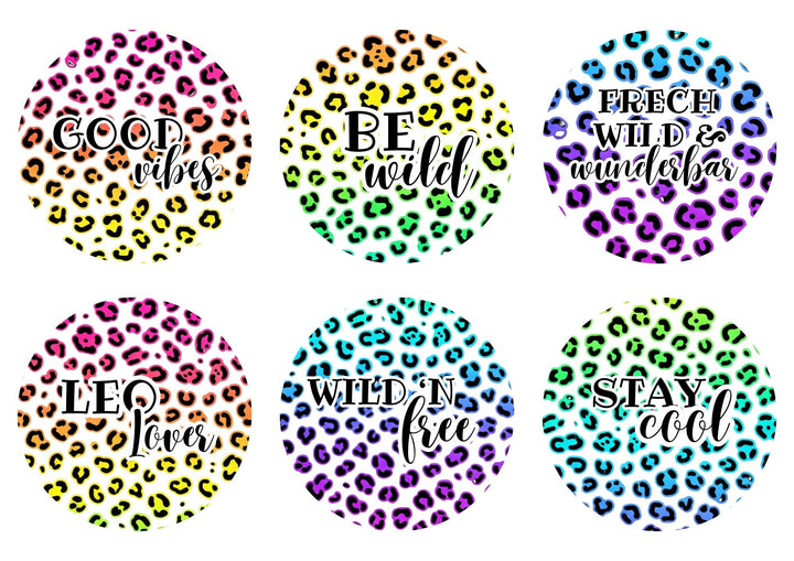 A4 Rub-on Folie "Leo Print rund - neon 8cm" – selbstklebende Transfers für Tassen, Flaschen & Deko
