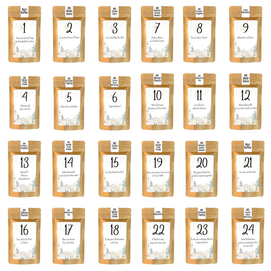 Adventskalender "Tee/Kakao" 2026 Version Sprüche
