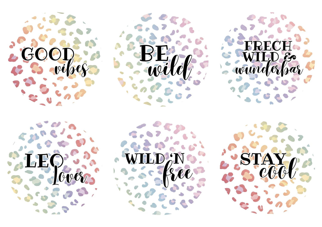 A4 Rub-on Folie "Leo Print rund - pastell - 8cm" – selbstklebende Transfers für Tassen, Flaschen & Deko