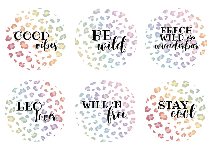 A4 Rub-on Folie "Leo Print rund - pastell - 8cm" – selbstklebende Transfers für Tassen, Flaschen & Deko