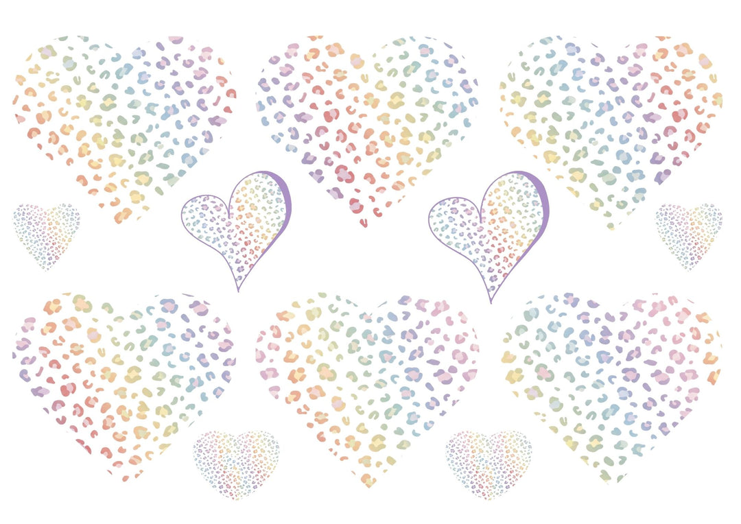A4 Rub-on Folie "Leo Print Herz - pastell - 8cm" – selbstklebende Transfers für Tassen, Flaschen & Deko