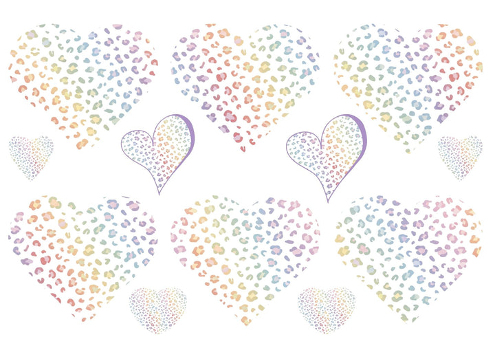A4 Rub-on Folie "Leo Print Herz - pastell - 8cm" – selbstklebende Transfers für Tassen, Flaschen & Deko