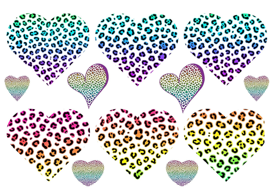 A4 Rub-on Folie "Leo Print Herz - neon - 8cm" – selbstklebende Transfers für Tassen, Flaschen & Deko