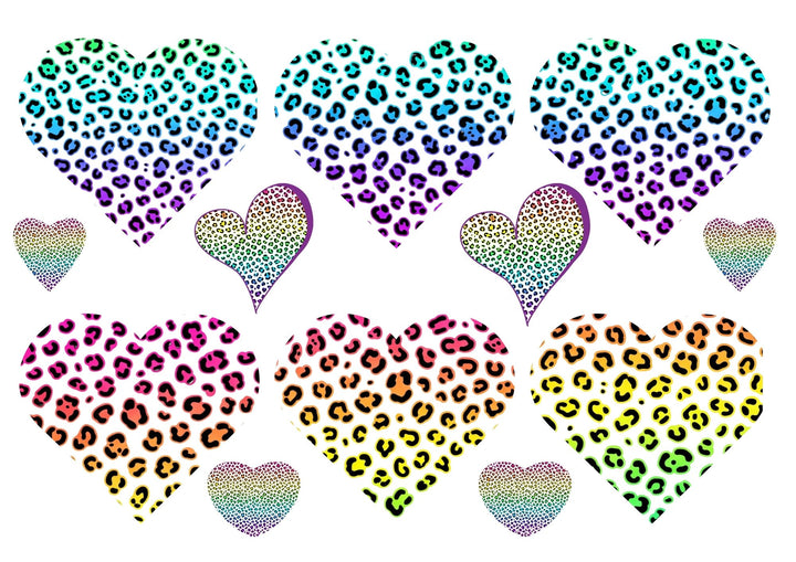 A4 Rub-on Folie "Leo Print Herz - neon - 8cm" – selbstklebende Transfers für Tassen, Flaschen & Deko