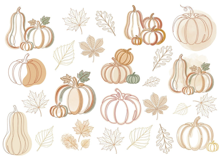 A4 Rub-on Folie "Herbst - Moderne Kürbisse" – selbstklebende Transfers für Tassen, Flaschen & Deko