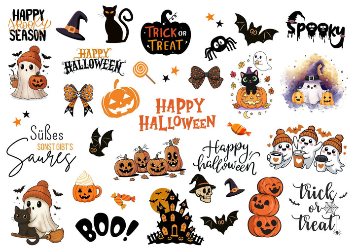 A4 Rub-on Folie "Halloween" – selbstklebende Transfers für Tassen, Flaschen & Deko