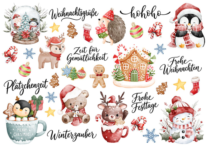 A4 Rub-on Folie "Weihnachten bunt I" – selbstklebende Transfers für Tassen, Flaschen & Deko