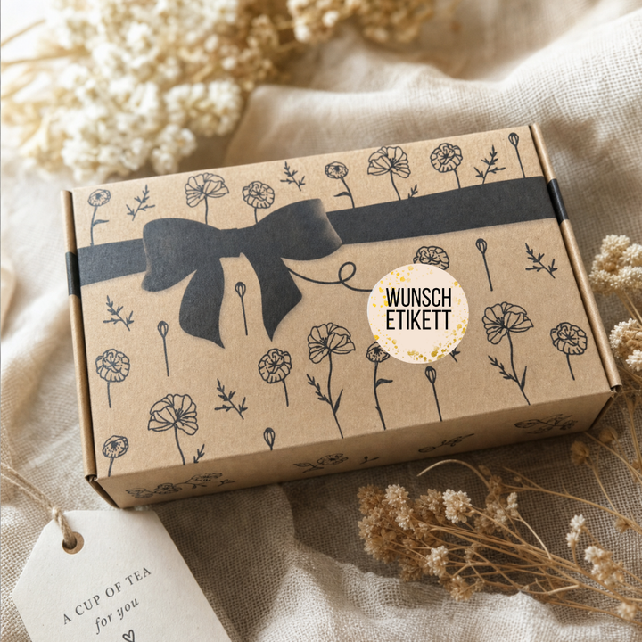 Bio Tee-Geschenkset "Danke, dass du mir beim wachsen geholfen hast" – 4 Teesorten & Glas-Teesieb