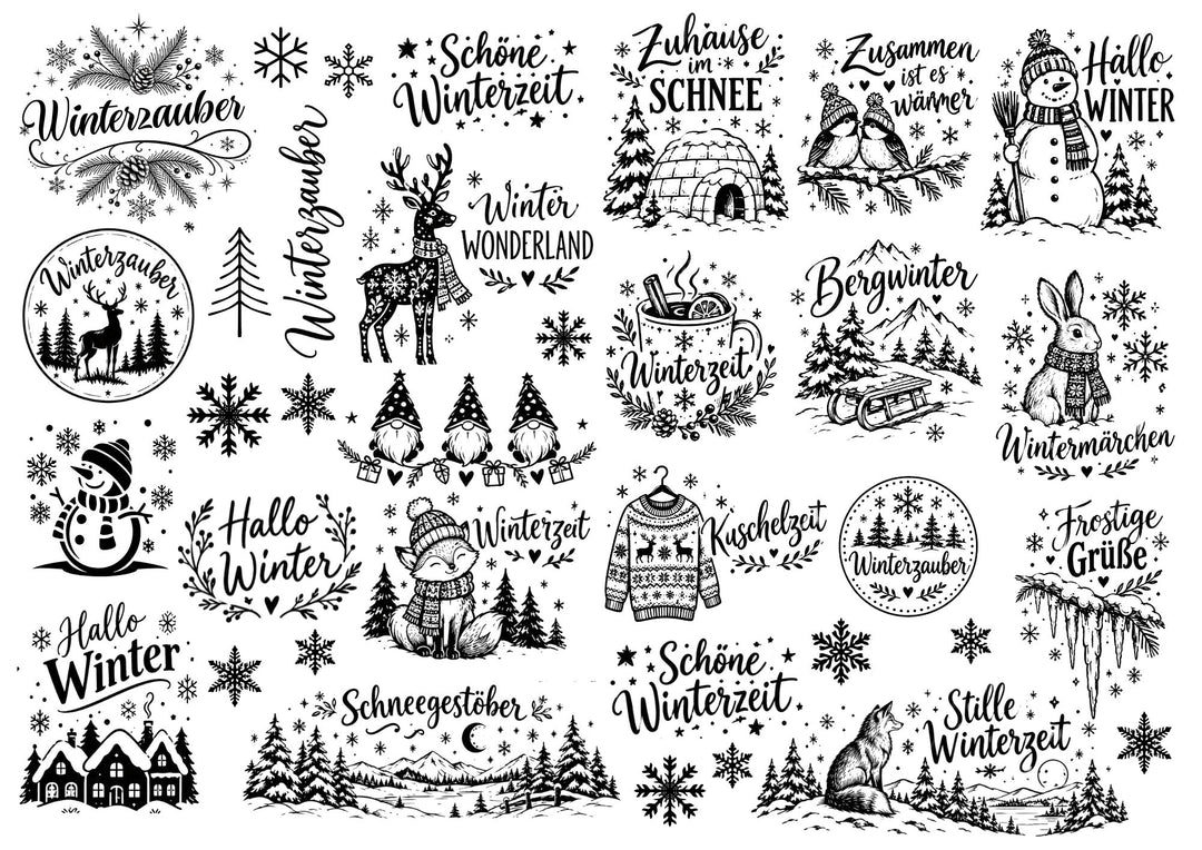 A4 Rub-on Folie "Winterzauber" – selbstklebende Transfers für Tassen, Flaschen & Deko