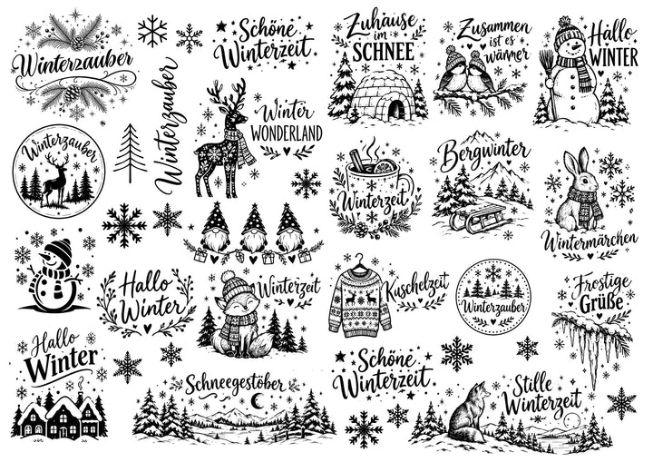 A4 Rub-on Folie "Winterzauber" – selbstklebende Transfers für Tassen, Flaschen & Deko