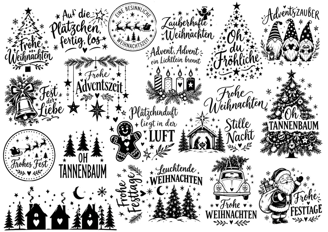 A4 Rub-on Folie "Weihnachten I" – selbstklebende Transfers für Tassen, Flaschen & Deko