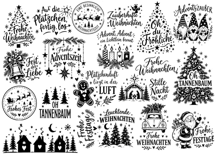 A4 Rub-on Folie "Weihnachten I" – selbstklebende Transfers für Tassen, Flaschen & Deko