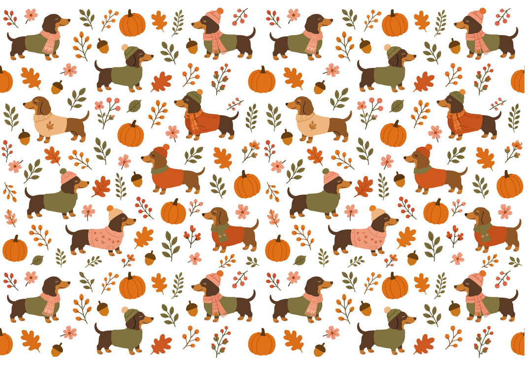 A4 Rub-on Folie "Dackel Herbst" – selbstklebende Transfers für Tassen, Flaschen & Deko