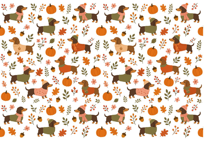 A4 Rub-on Folie "Dackel Herbst" – selbstklebende Transfers für Tassen, Flaschen & Deko