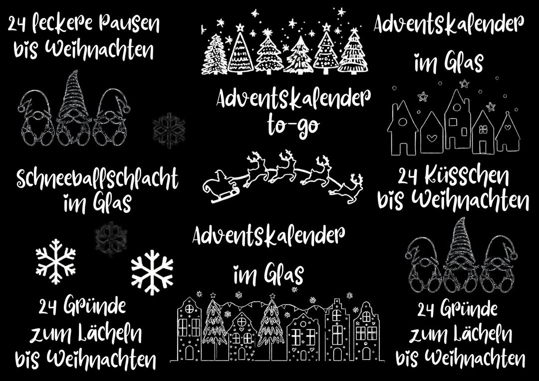A4 Rub-on Folie "Adventskalender im Glas (weiß)" – selbstklebende Transfers für Tassen, Flaschen & Deko