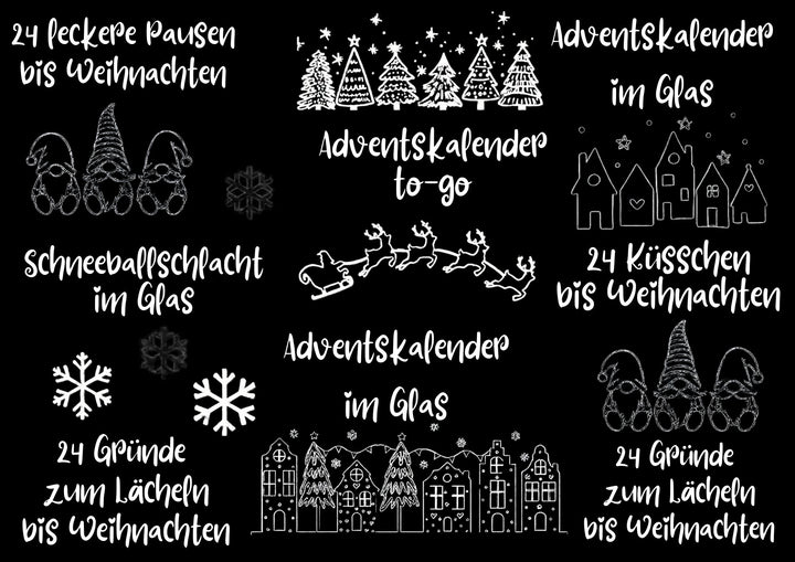 A4 Rub-on Folie "Adventskalender im Glas (weiß)" – selbstklebende Transfers für Tassen, Flaschen & Deko
