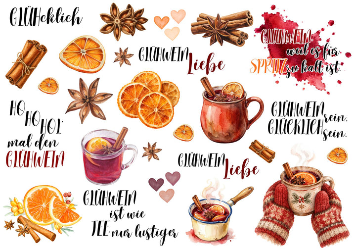A4 Rub-on Folie "Glühwein" – selbstklebende Transfers für Tassen, Flaschen & Deko