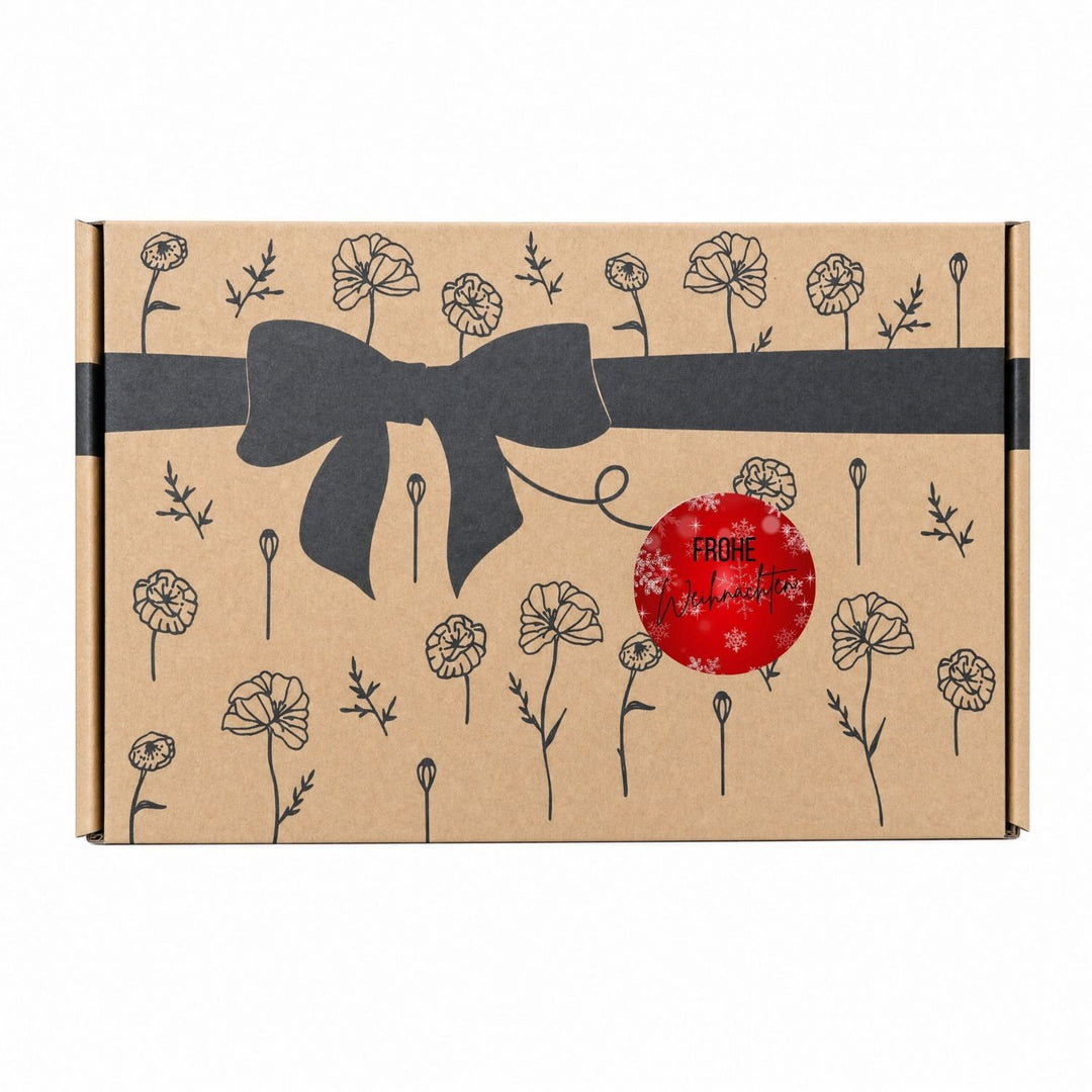 Bio Tee-Geschenkset Weihnachten "Frohe Weihnachten rot II" – 4 Teesorten & Glas-Teesieb