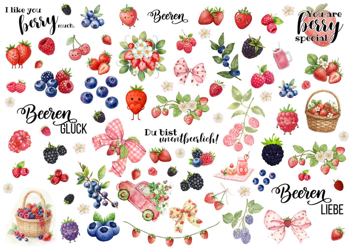 A4 Rub-on Folie "Beeren" – selbstklebende Transfers für Tassen, Flaschen & Deko