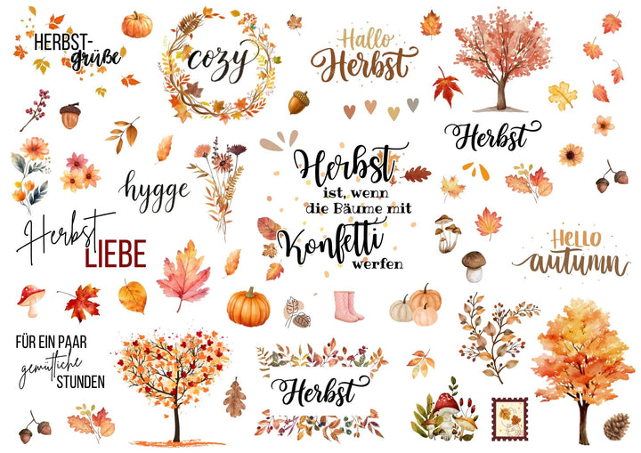 A4 Rub-on Folie "Herbst" – selbstklebende Transfers für Tassen, Flaschen & Deko