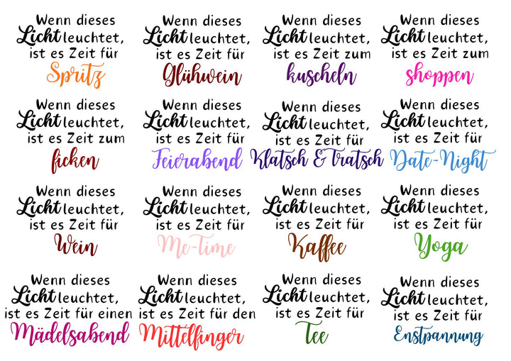 A4 Rub-on Folie "Wenn dieses Licht leuchtet, ist es Zeit…" – selbstklebende Transfers für Tassen, Flaschen & Deko