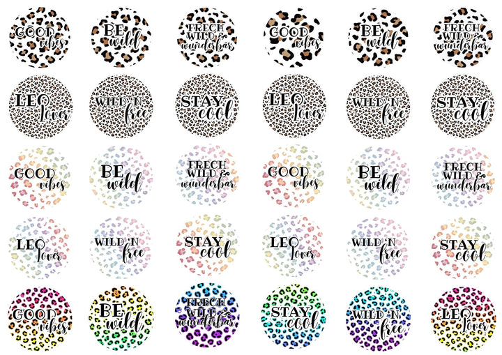 A4 Rub-on Folie "Leo-Print für Anhänger 4 cm" – selbstklebende Transfers für Tassen, Flaschen & Deko