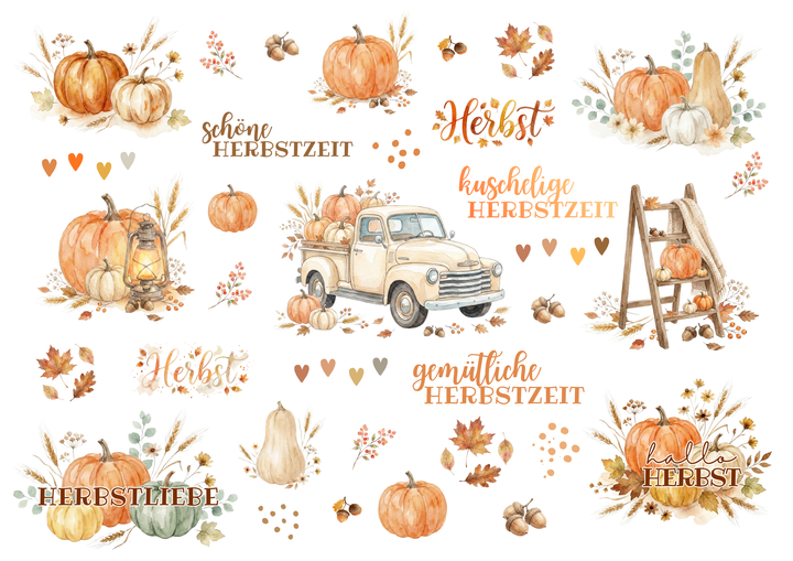 A4 Rub-on Folie "Herbst Kürbisse" – selbstklebende Transfers für Tassen, Flaschen & Deko