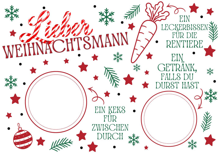 A4 Rub-on Folie "Tablett für den Weihnachtsmann (bunt)" – selbstklebende Transfers für Tassen, Flaschen & Deko