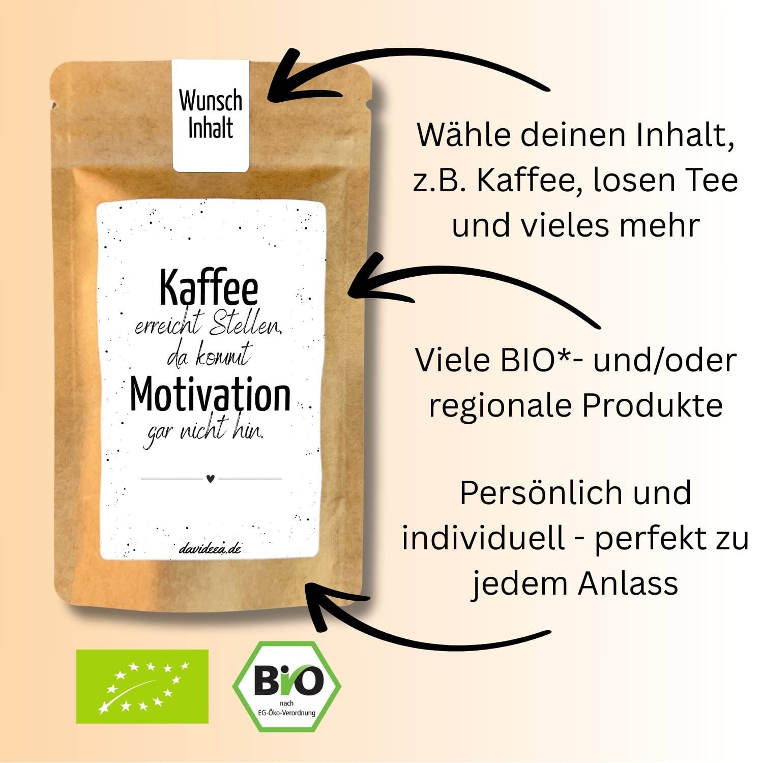 Kaffee erreicht Stellen, da kommt Motivation gar nicht hin. Tütchen Mein Shop 