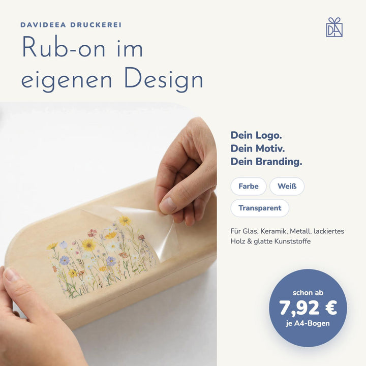 Rub-on Folie im eigenen Design (A4) – dein Logo als Transfer für Glas, Tassen & Co.