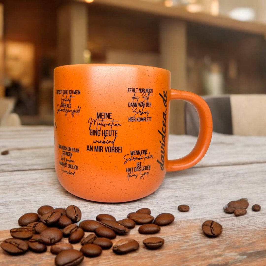 Rustikale Wortwitz-Tasse (orange) Davideea 